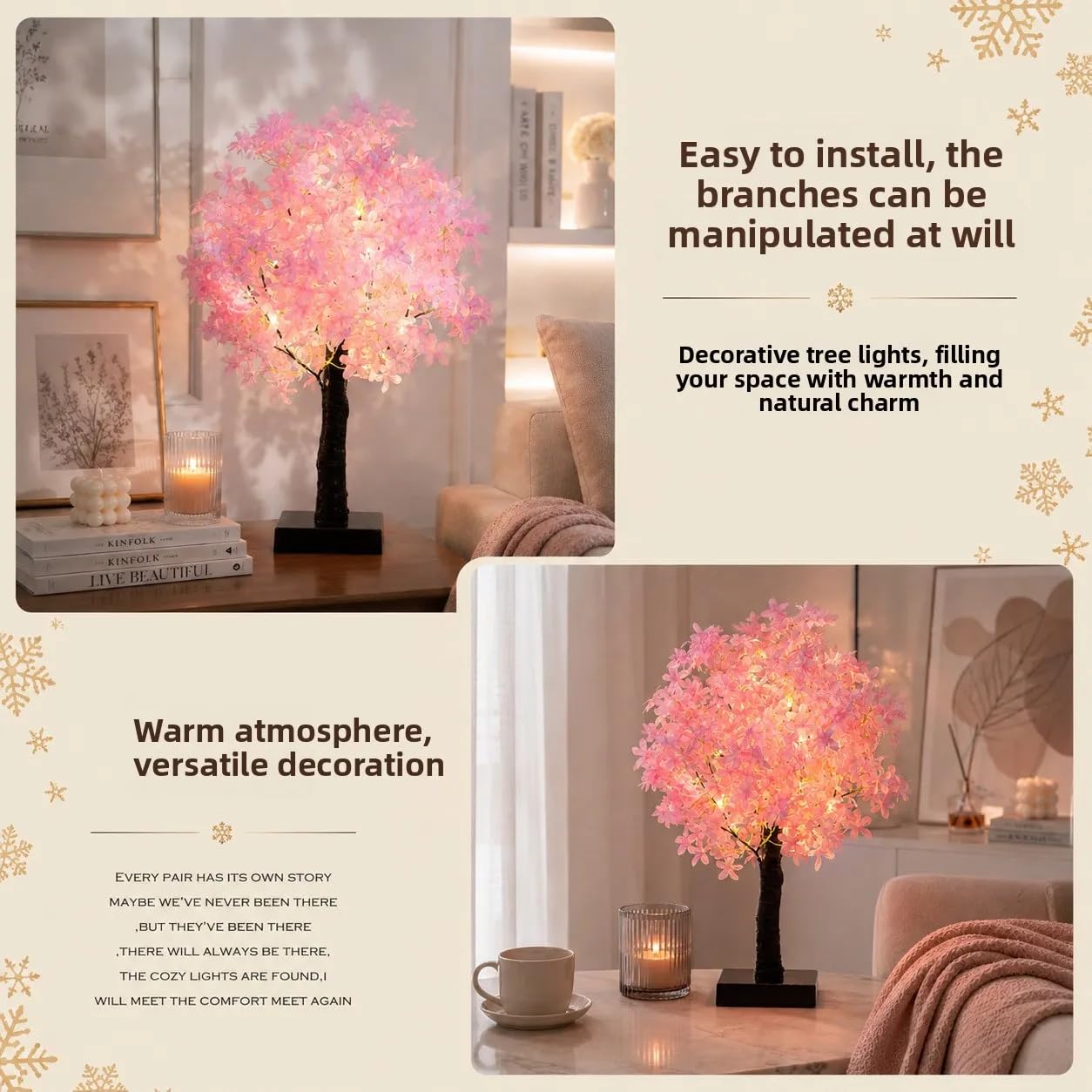 Luz nocturna de árbol rosa, lámpara ambiental de brillo suave para dormitorio, decoración romántica de mesa de cerezo, luz LED alimentada por USB para sala de estar, regalo para el día de San Valentín