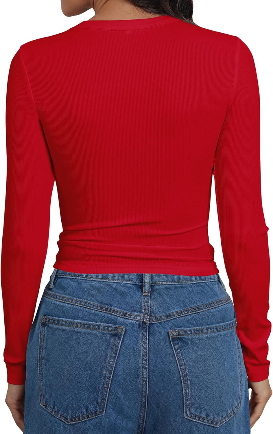 Artfish Women Crew Neck Ribbed Knit Long Sleeve T-Shirt Form Fitting Casual Basic Tops - Image 2