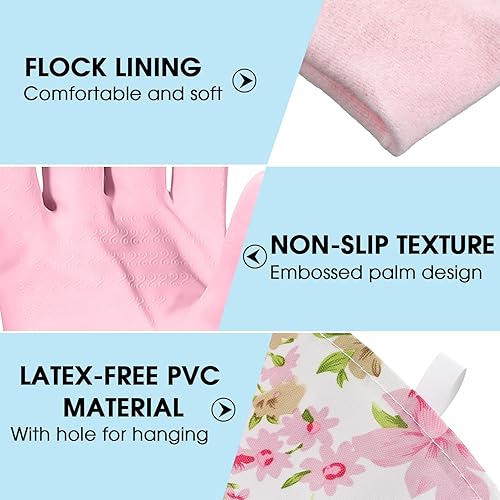 Miniatura 3 de 9 pares de guantes de goma para lavar platos, puños largos y forro de rebaño, guantes de limpieza del hogar, reutilizables, impermeables, guantes de