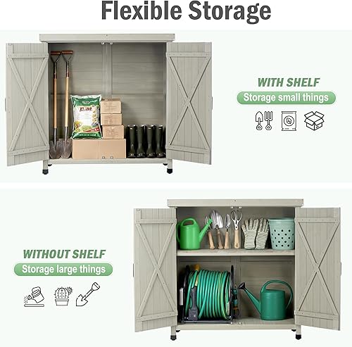 Miniatura 7 de Banco para macetas al aire libre con parte superior de trabajo de metal, gabinete de almacenamiento de jardín impermeable, estación de herramientas