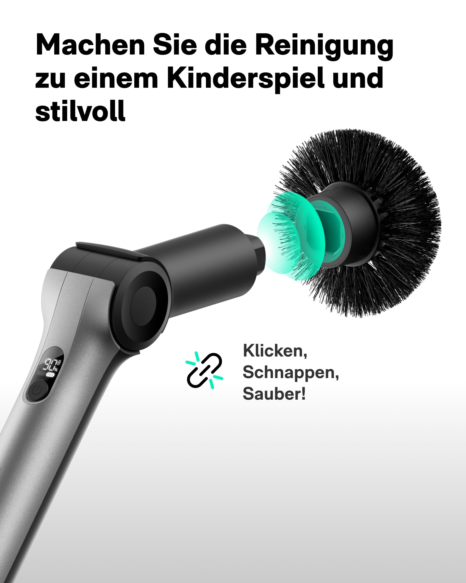 HOTO Flexi Elektrische Reinigungsbürste mit LED-Anzeige, Verstellbarer Winkel, IPX7, 8 Wechselbürstenköpfe