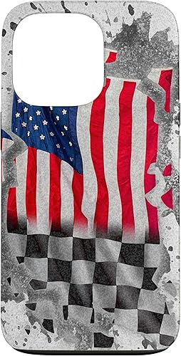 Vista 22 de iPhone 12 mini Car Racing bandera estadounidense pit crew Case
