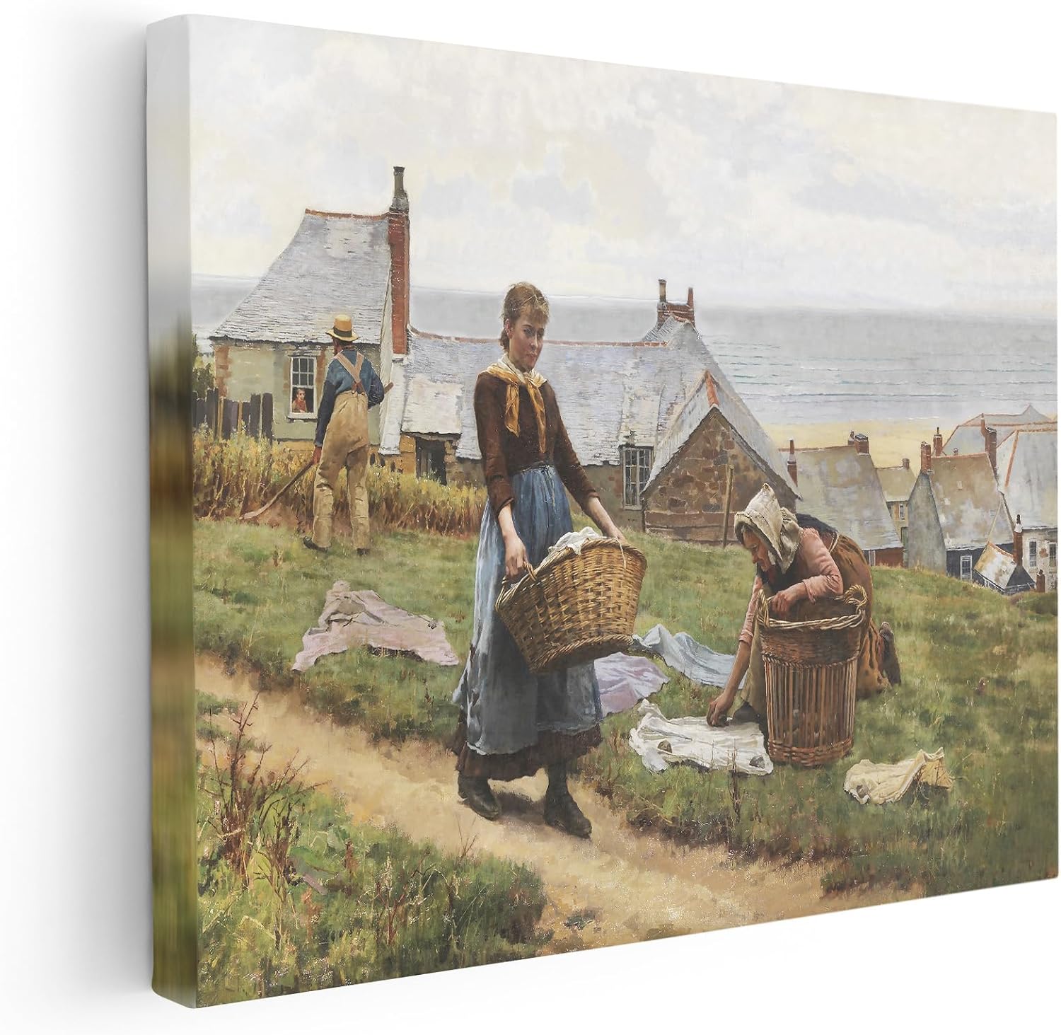 Poster Master A Bad Wind For Fish But A Good One For Drying Canvas - Retro Laundry Print - Village Art - Gift for Men & Women - Wall Decor for Laundry Room or Office - 8x10 STRETCHED Canvas