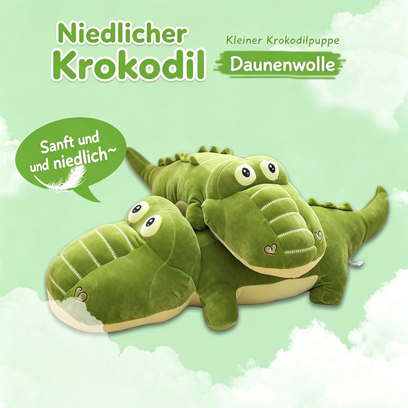 Riesen Krokodil Kuscheltier XXL, weich groß Aligator Stofftier Plüschtier, Weiches Krokodil-Plüschkissen, Plüsch Krokodil Spielzeug Kissen, Krokodilkissen Geschenk für Mädchen Jungen (130cm)