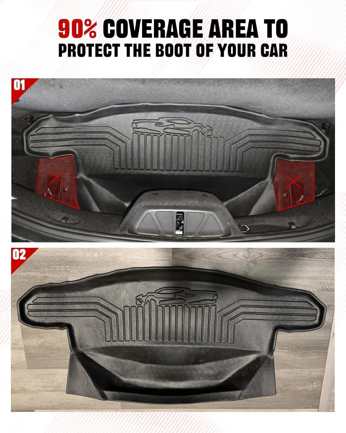 Front and Rear Trunk Mats Fit for Corvette C8 2020-2026 Stingray Z51 Z06 and E-Ray Models, TPE Frunk Cargo Mat and Rear Trunk Liner, All-Weather Waterproof Floor Mat Accessories