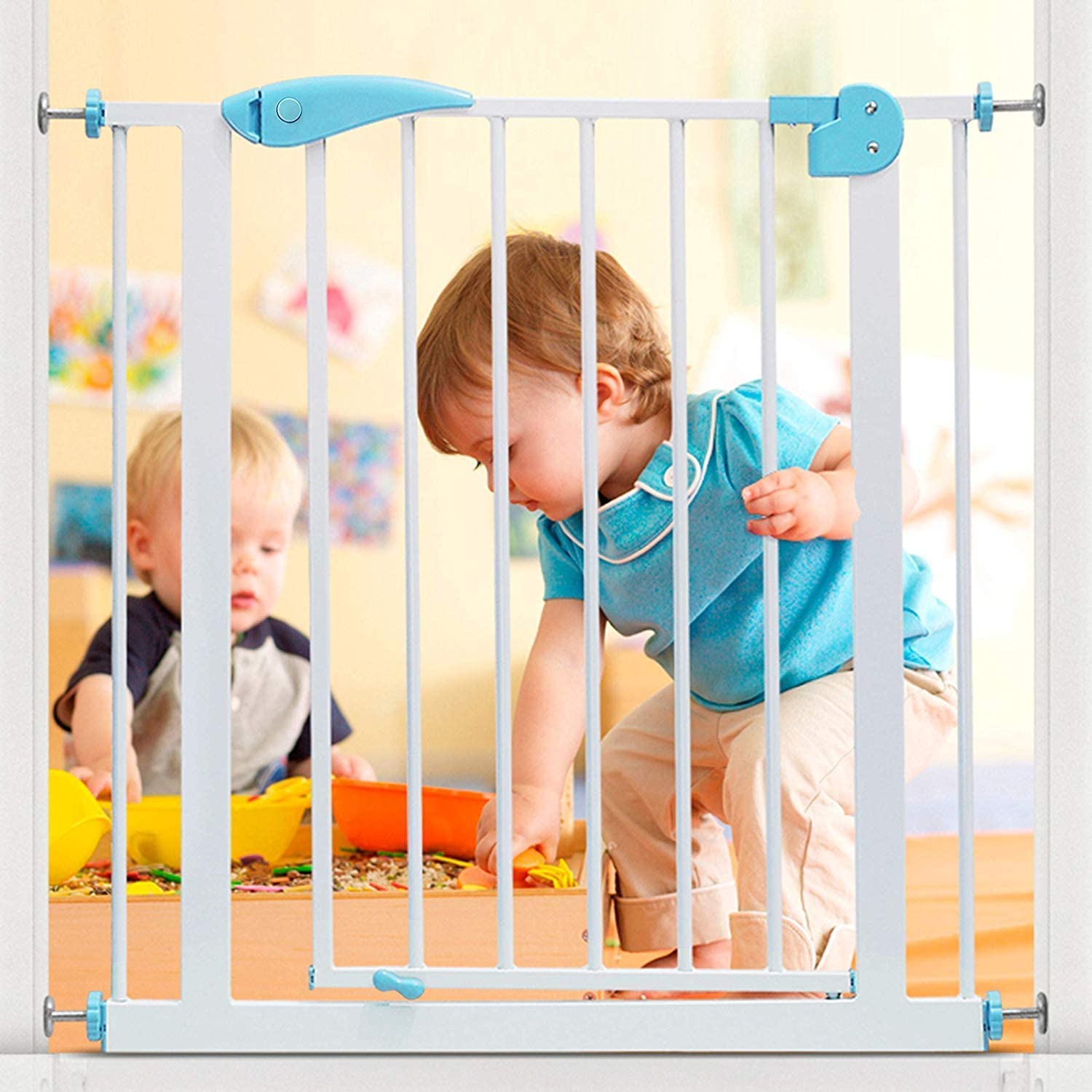 Safe-O-Kid Adjustable One-Year Warranty Baby Safety Gate (75-95 cm) Durable Metal Child Gate for Kids, Dog Gate, Baby Gate with 2-Way Auto-Close, Secret Lock, No Drill Required (Blue)-picture-17