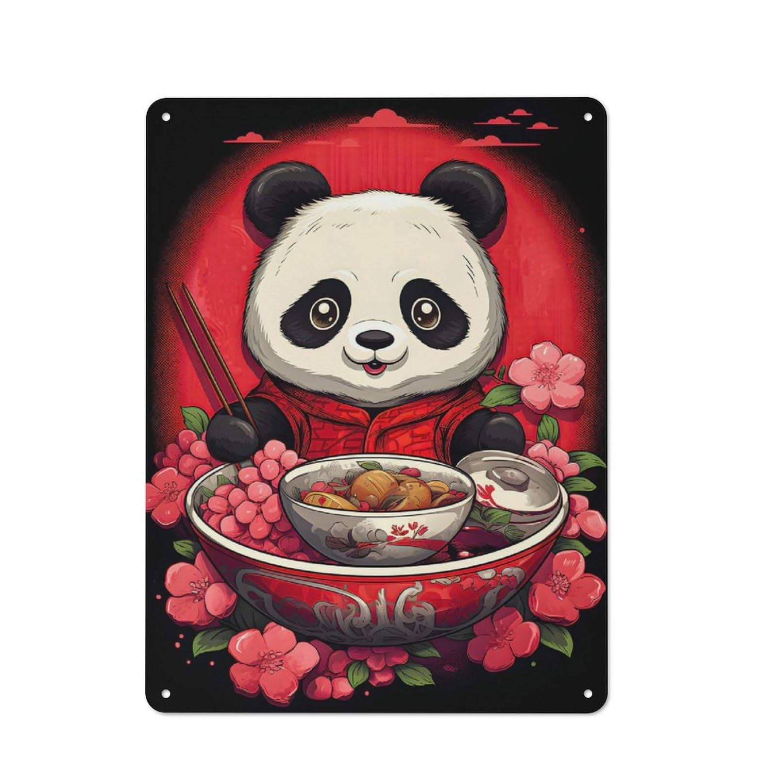 Junmoney Japan Panda Ramen Ruby Art Vintage Metal Sign 40X30cm For Bar Or Restaurant, For Vintage Wall Decor Fans, For Living Room And Hallway Decor