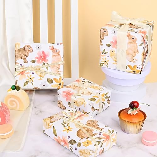 Miniatura 7 de 12 hojas de 28 x 20 pulgadas, papel de regalo de conejo de Pascua, acuarela, floral, conejo, pollo, papel de regalo para cumpleaños, Pascua, baby