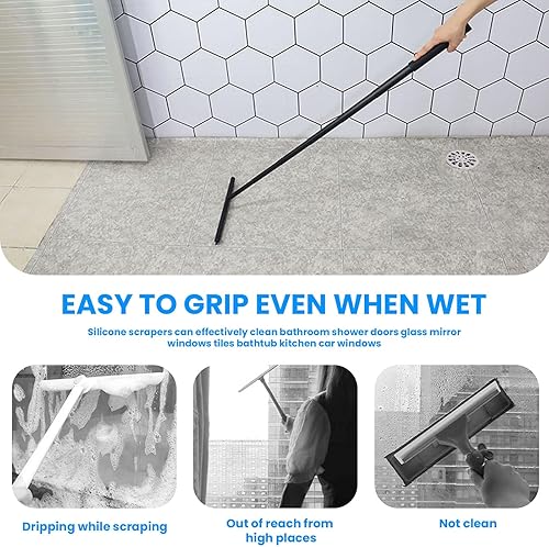 Miniatura 8 de Escobilla de ducha para puertas de vidrio, escobilla de ventana con poste de extensión, escobilla para puerta de cristal de ducha, escobilla para