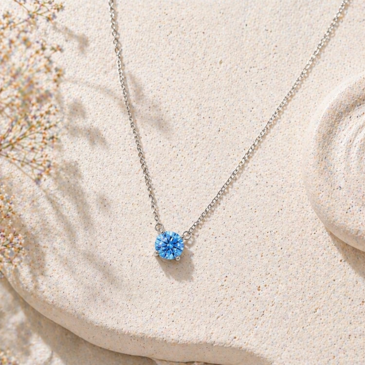 Sterling Silver Birthstone Necklace for Women Diamond Choker Necklace Round Pendant Dainty Jewelry Birthday Anniversary Wedding Gift
