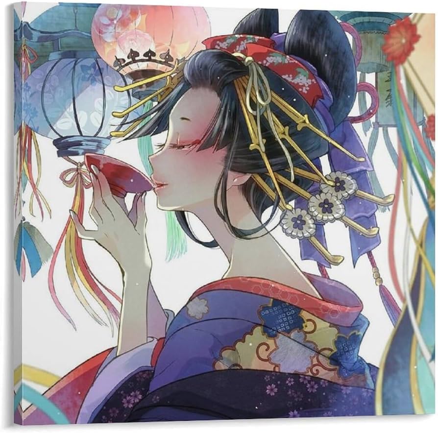 和風アート 着物女性 フレーム付き 馴染め