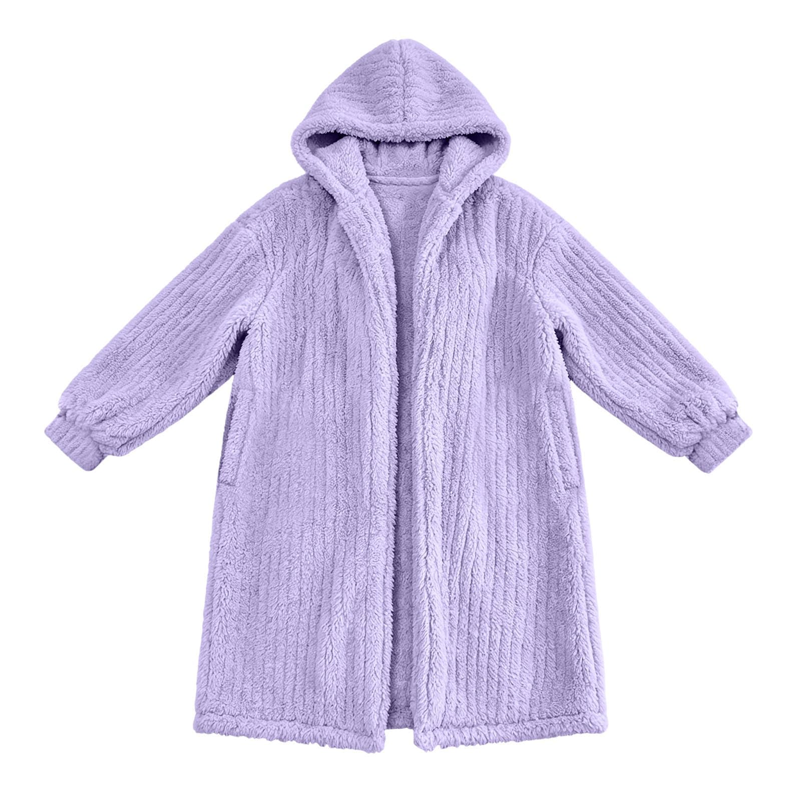 Teddy Mantel Damen Lang Fleecejacke Mit Kapuze Wintermantel Flauschig