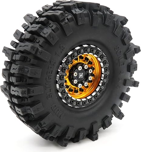 Miniatura 7 de HOBBYSOUL Altura 4.724in 1.9 neumáticos y ruedas Beadlock de aluminio 1.9 llantas plateadas negras para camión Crawler Traxxas TRX-4 Axial SCX10