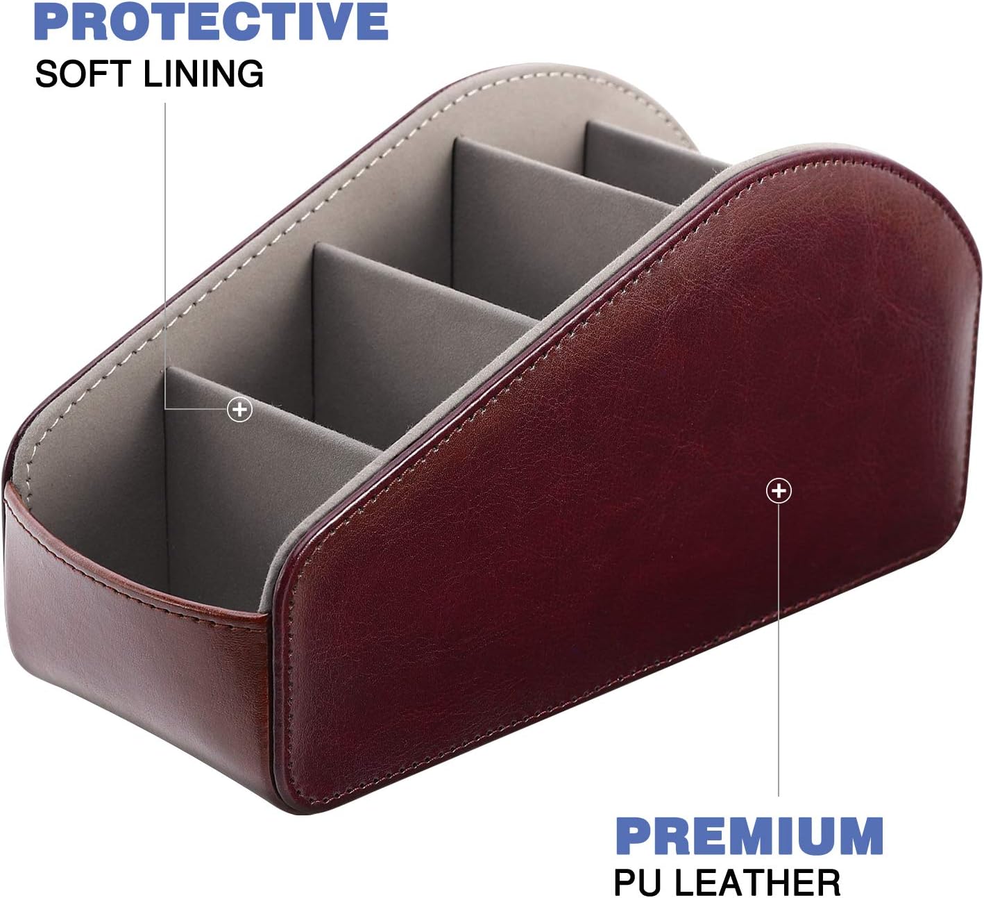 MoKo Remote Control Holder, Leather TV Remote Organizer Remote Caddy Desktop Organizer 5 Compartments for Remote Controllers, Office Supplies, Media Accessory Storage & Organizer - Dark Brown