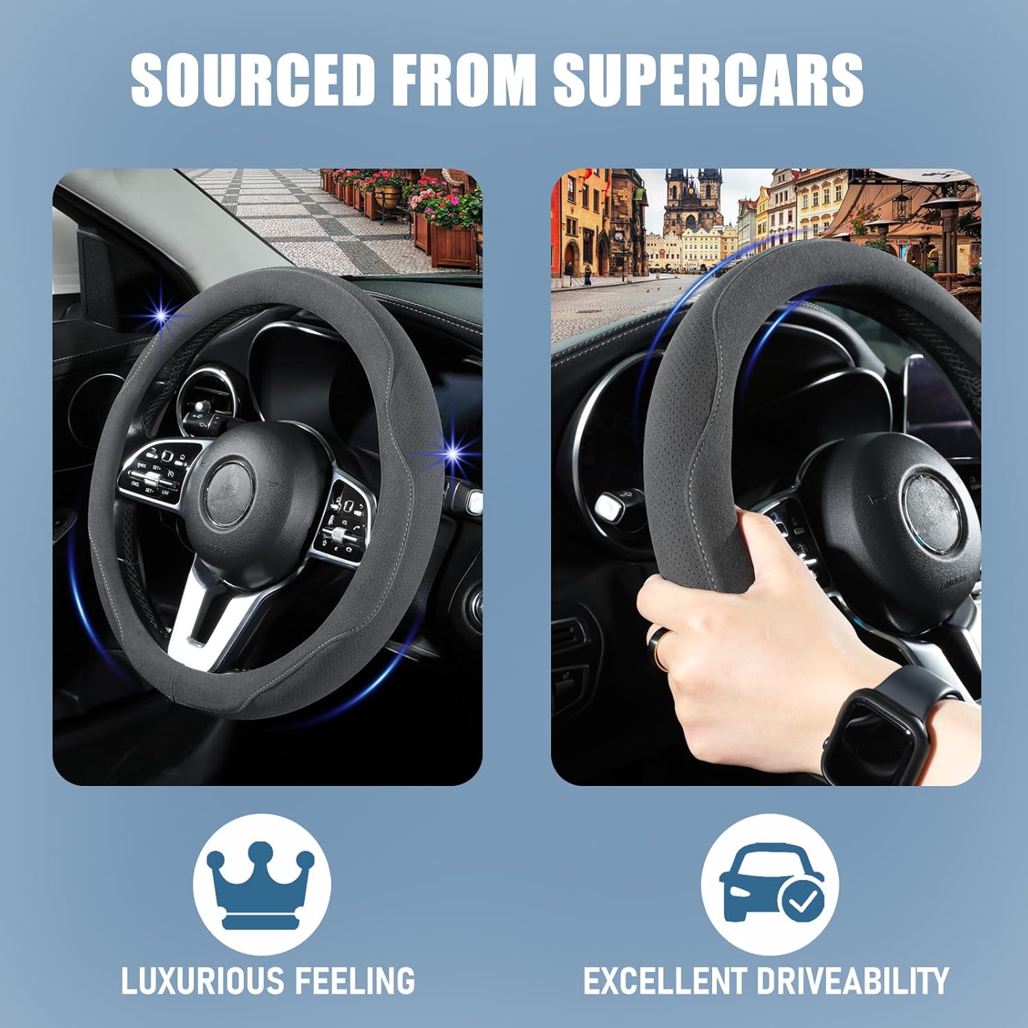 Red Suede Steering Wheel Cover, Breathable Non-Slip Sweat-Proof Wear-Resistant No Pilling, Warm in Winter and Cool in Summer, Universal 15 inch - Image 4