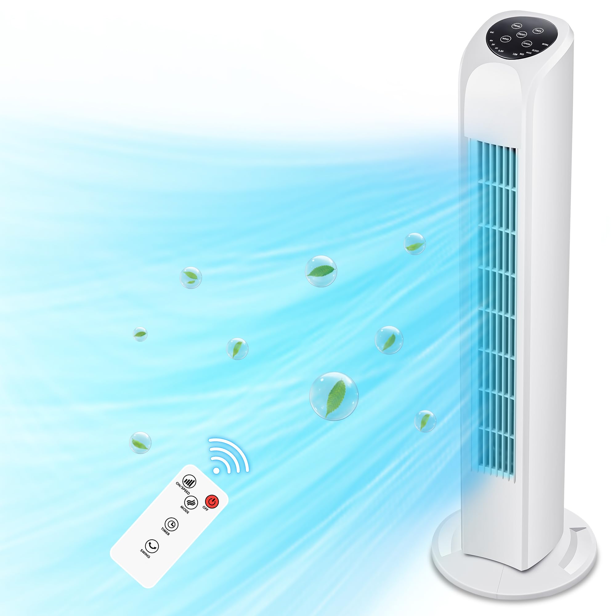 Uthfy Oszillierender Turmventilator ohne Flügel mit Fernbedienung, weiß