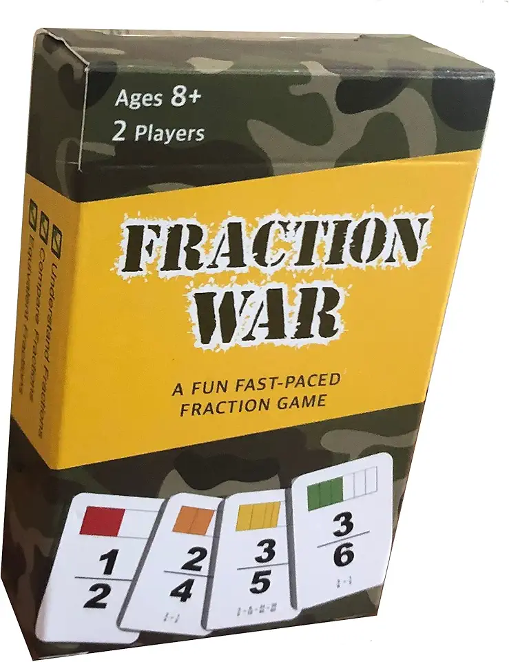 Fraction War Fun Math Game to Learn, Compare and Simplify Fractions for 2nd to 5th Grade (1 Pack) - Standard Edition