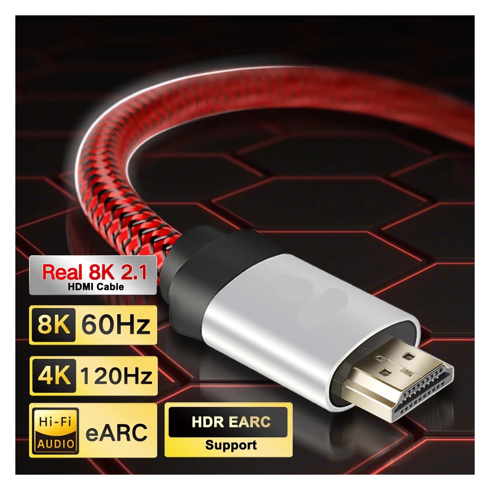 Cavo 8K HDMI 2.1 Ad Alta Velocità, Larghezza Di Banda 48 Gbps, Supporto EARC E HDR, for HDTV, TV Box, Proiettore, Computer E Console Di Gioco(Red-1m)