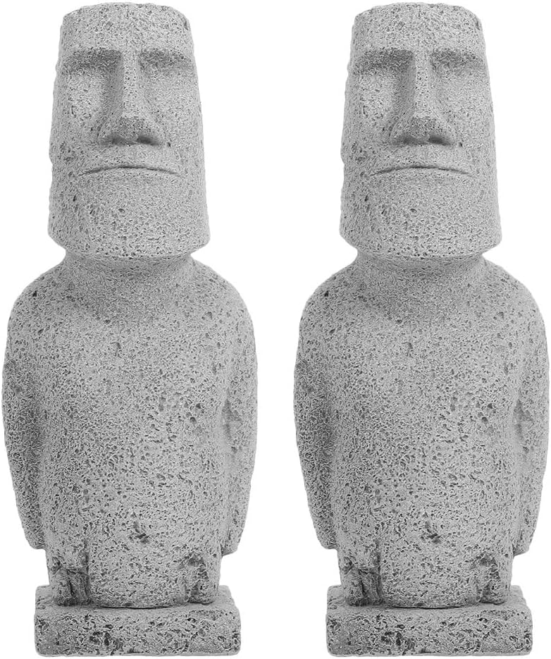 Gatuida 2 Pieces Mini Moai Statue Decoration Realistic Stone Design Sandstone Surface for Home Garden and Aquarium Landscaping