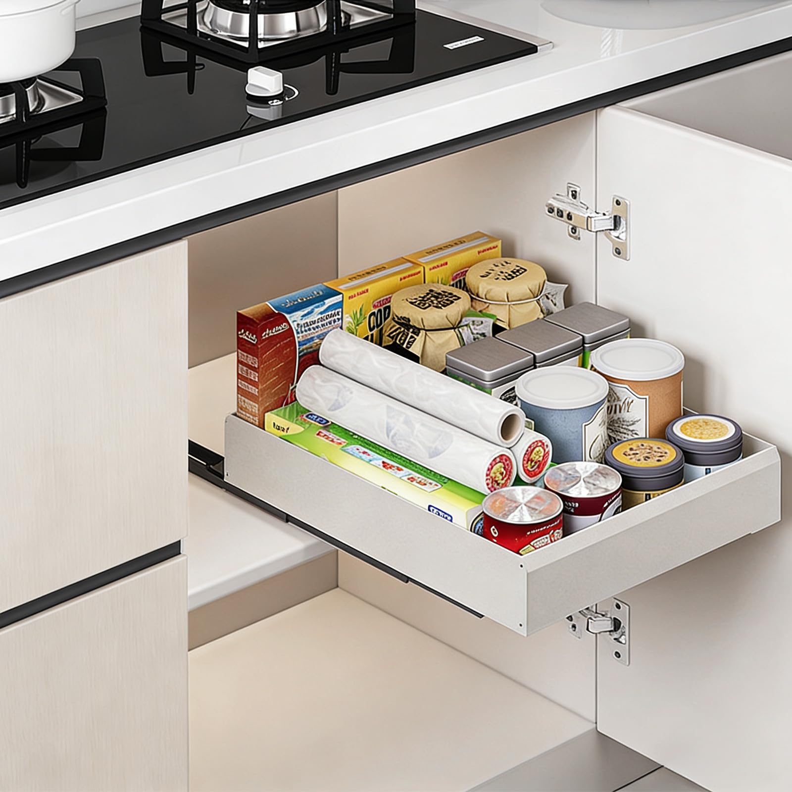 Heavy Du - Ripiani estraibili per armadietti, senza trapano, supporto adesivo, vassoio in alluminio per cucina e bagno, dispensa Sto Soluts