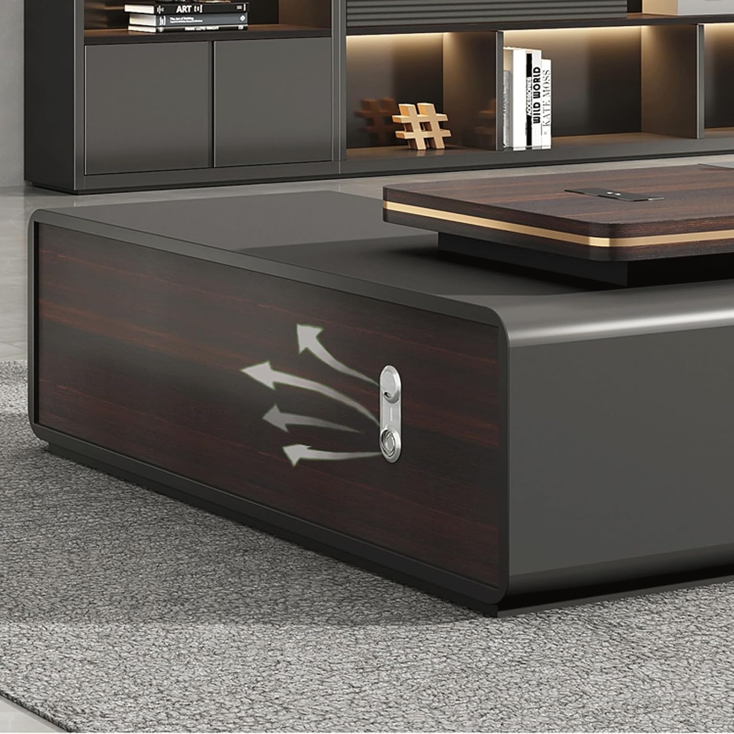 Modern Business L Shaped Computer Desk, Executive Office Desk with Lateral Cabinet Study Writing Table Business Furniture Set for CEO Boss