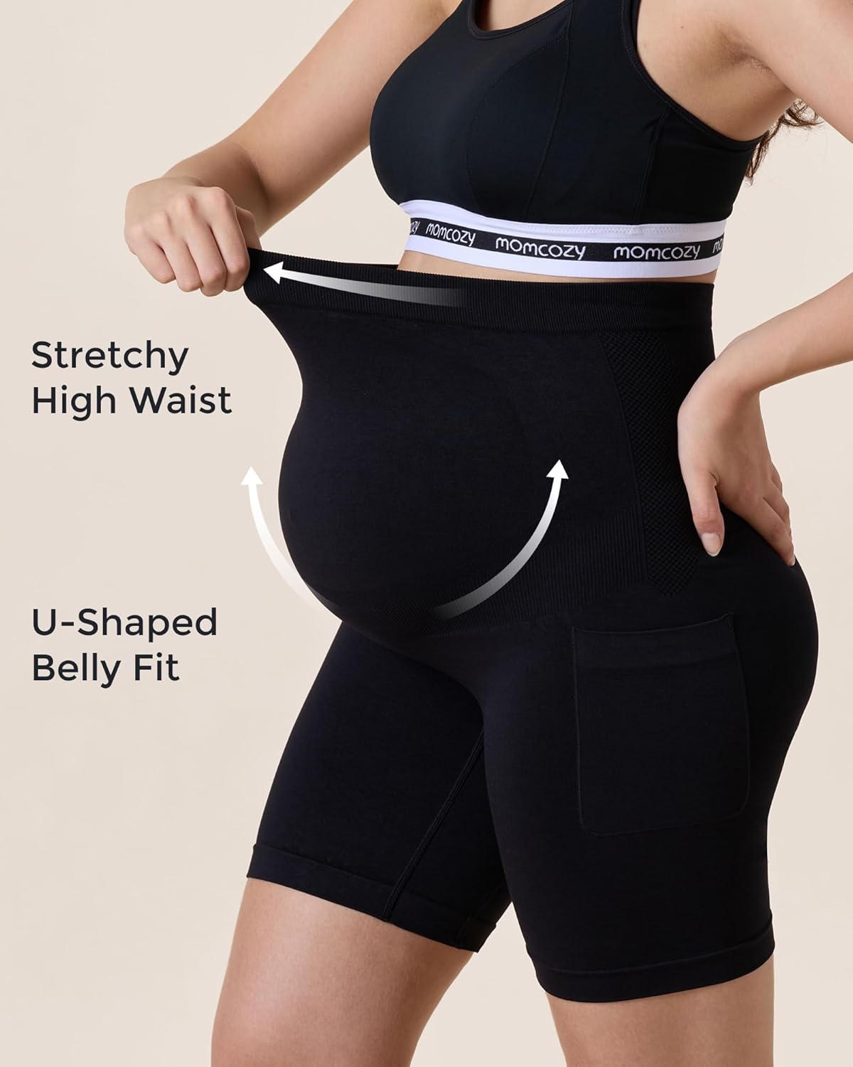 Momcozy Women Maternity Biker Shorts with Pocket 6" Over Belly High Waisted Pregnancy Yoga Shorts Seamless Casual Activewear