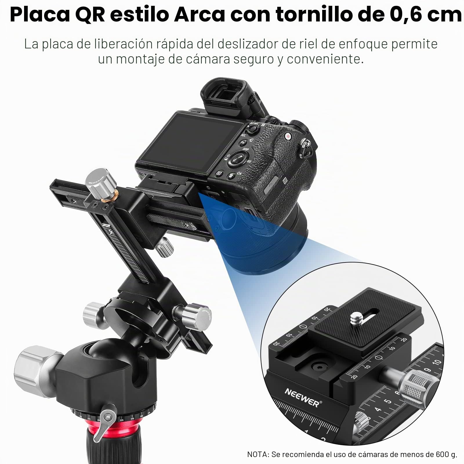 NEEWER Riel de Enfoque Macro de 4 vías con Placa de Liberación Rápida para Tipo Arca, Rosca de 1/4" para Fotografía Macro y Primeros Planos, Compatible con Canon Nikon Fujifilm Sony DSLR Cámara
