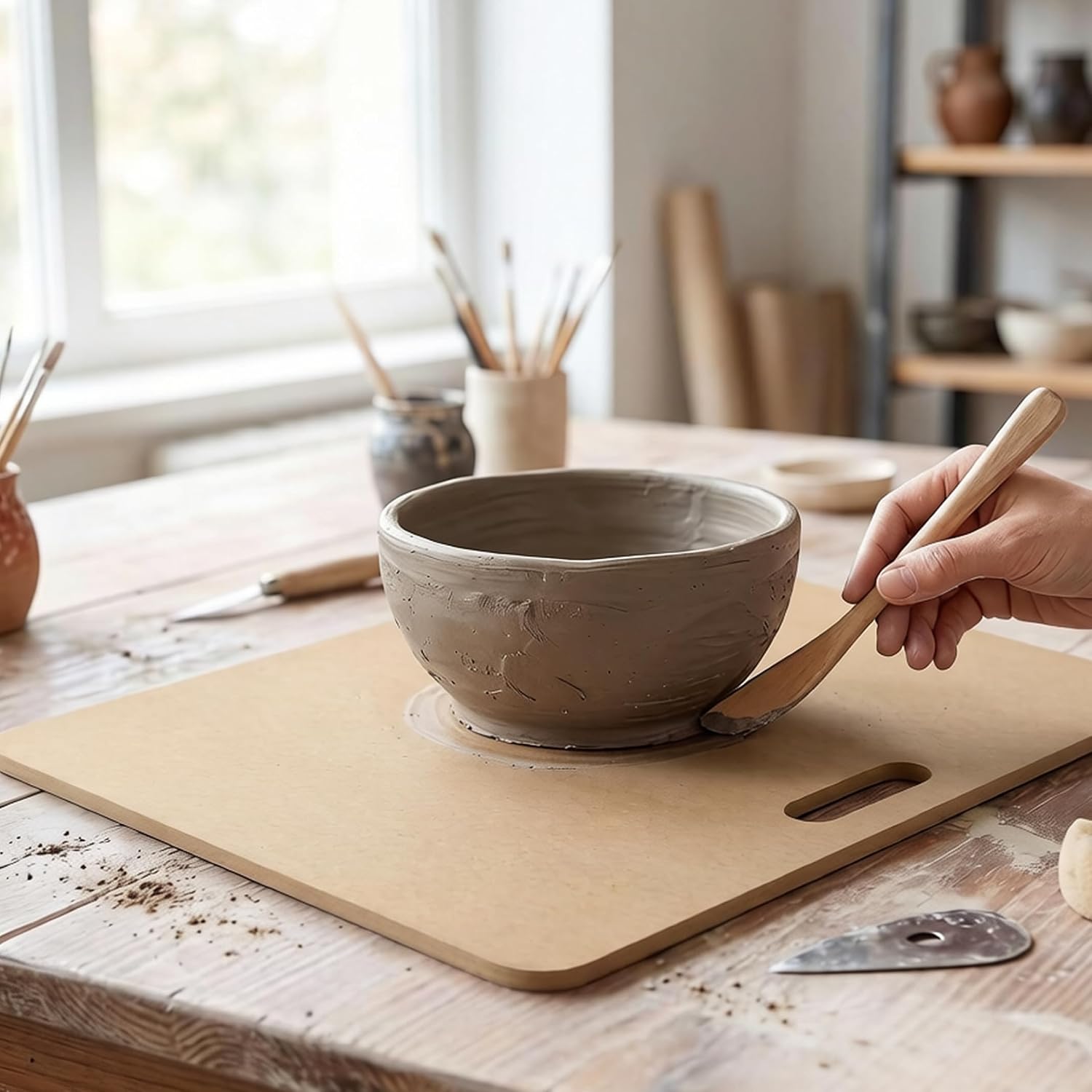 Mdf Board, Mdf Clay Board For Pottery - Medium Wedging With Handle, 11.73x17.64 Inch Stable Surface For Clay Sculpting & Ceramics