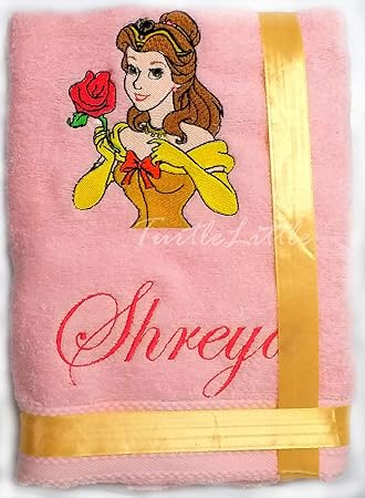 TurtleLittle, Cotton, Barbie Princess Personalised Kids Bath Towel, 500 GSM (Set of 1, Pink)