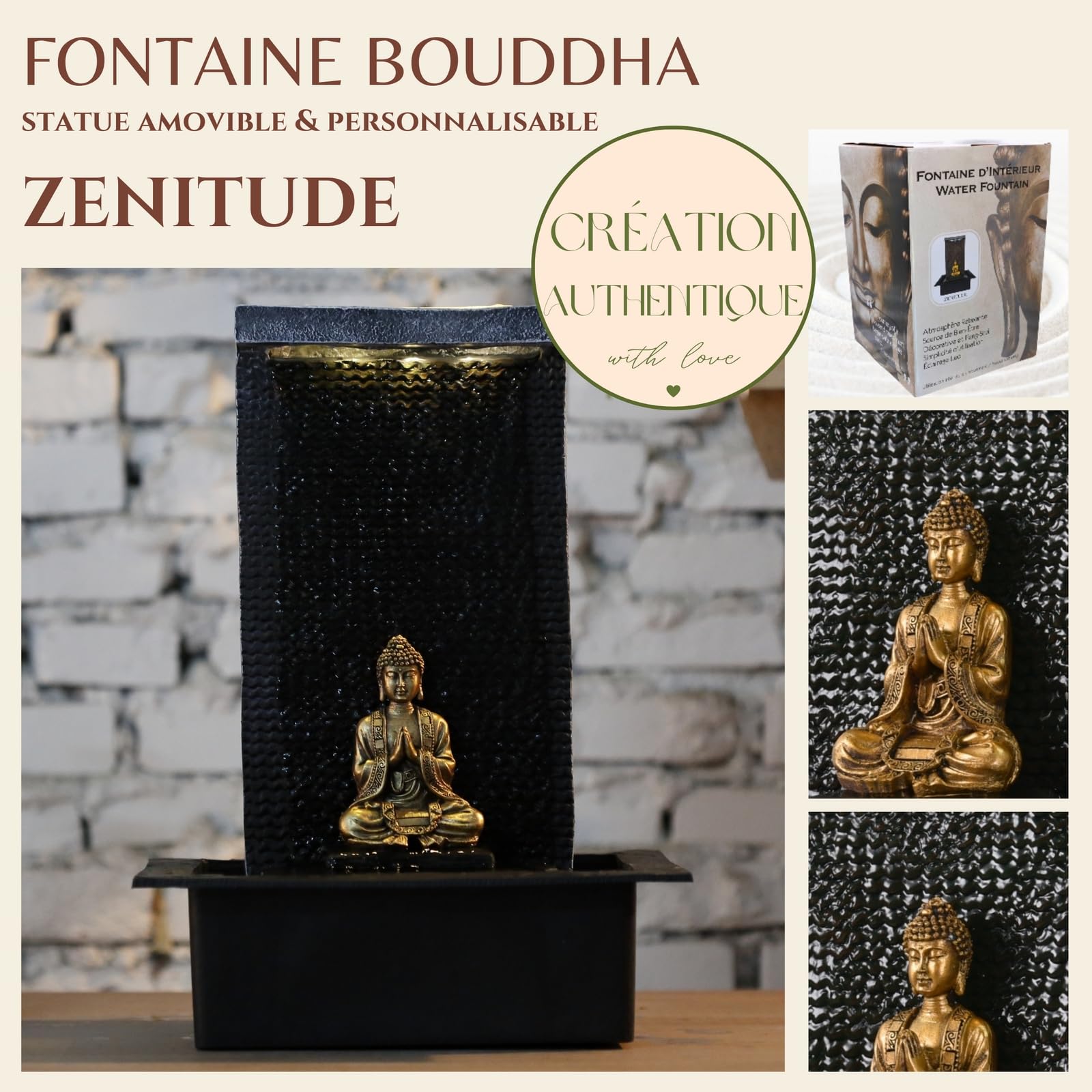 Zen'Light Zenitude Fuente de poliresina Negra 31 x 31 x 42 cm