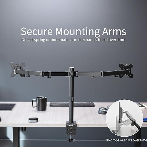 Miniatura 4 de VIVO Soporte de escritorio para monitor ultra ancho doble, soporte de acero totalmente ajustable, soporta 2 pantallas de computadora de hasta 38