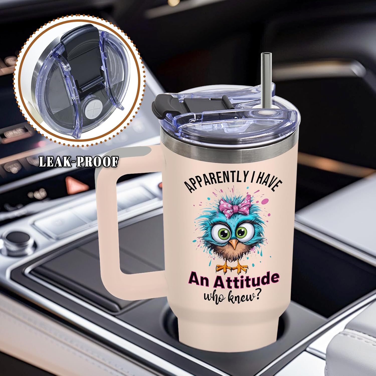 DUUV Sarcastic Tumbler for Women, Apparently I Have an Attitude Who Knew Funny 40 Oz Coffee Mug Tumbler with Handle, Thanksgiving Christmas Birthday Gifts for Coworker, Friend, Sister, 1PCS - Image 6