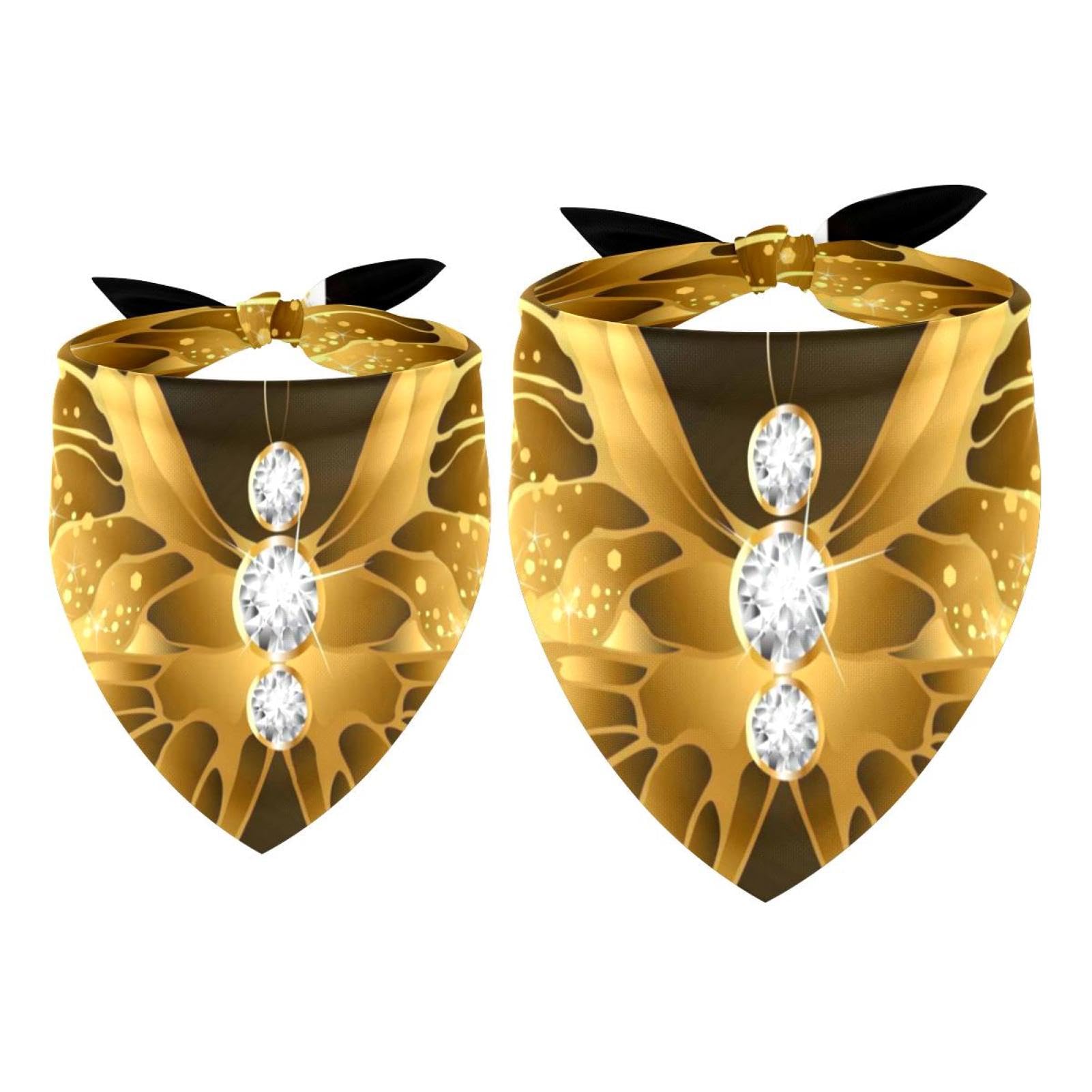 2pcs Pack Dog Bandanas Golden Diamond Butterfly Triangle Scarf for Small Medium Large Dogs and Cats Pet Kerchief Triangle Scarfs Bibs