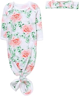 Baby Essentials Knotted Sleeper Gown with Hat or Headband – Newborn Coming Home Outfit for Boys & Girls, Fall/Winter (0-6M)