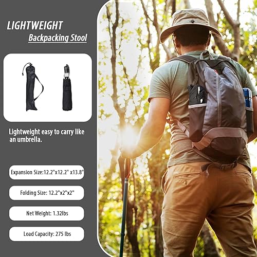 Miniatura 3 de KOKSRY Taburete Portátil, 13.8 Pulgadas de Alto y 1.32 Libras Silla Plegable Pequeña, Taburete Plegable Telescópico Compacto con Bolsa de Transporte