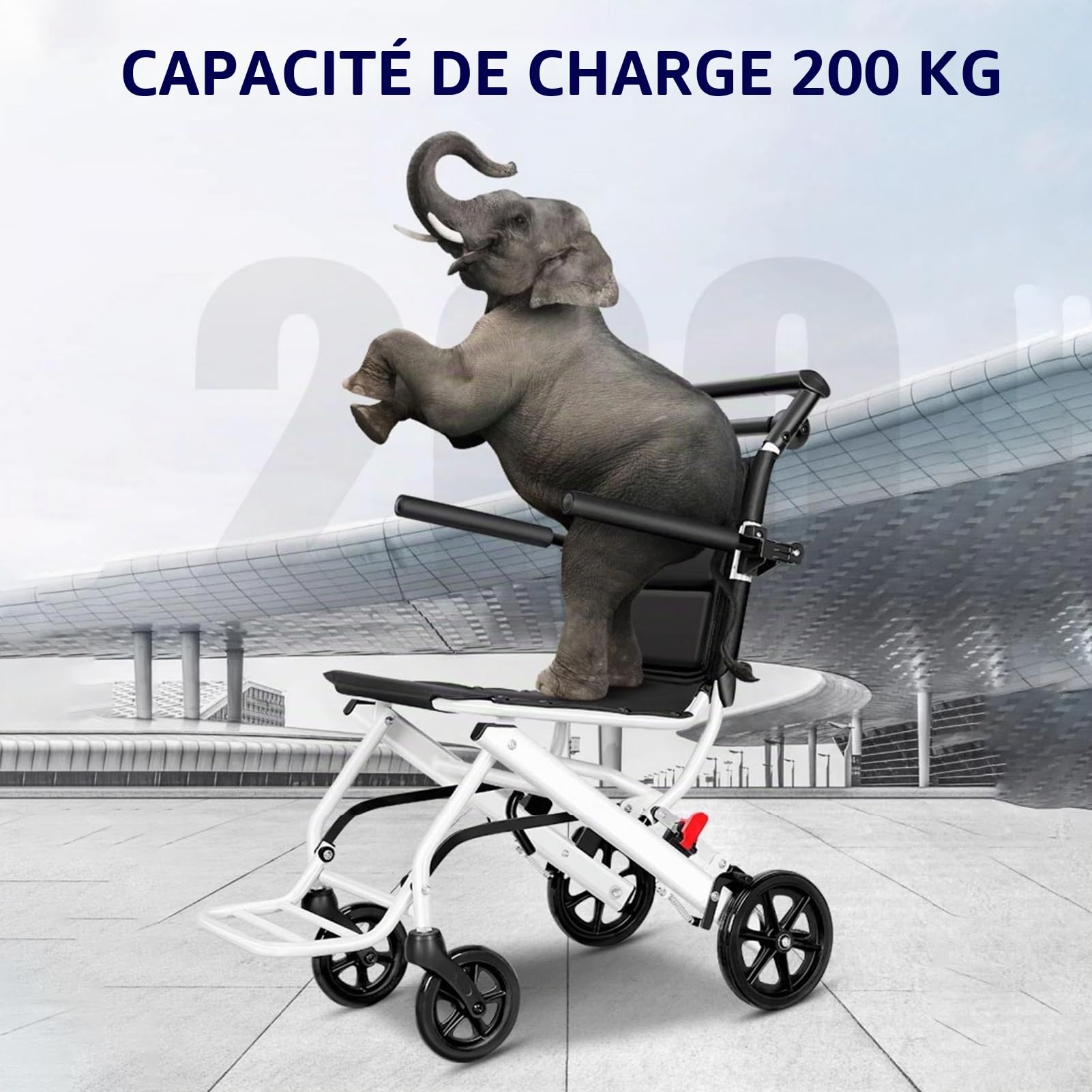 Fauteuil roulant de transport portable, léger et pliable avec ceinture de sécurité et grandes roues tout terrain, cadre en aluminium, accoudoirs rabattables, capacité de 81,6 kg, pour adultes et
