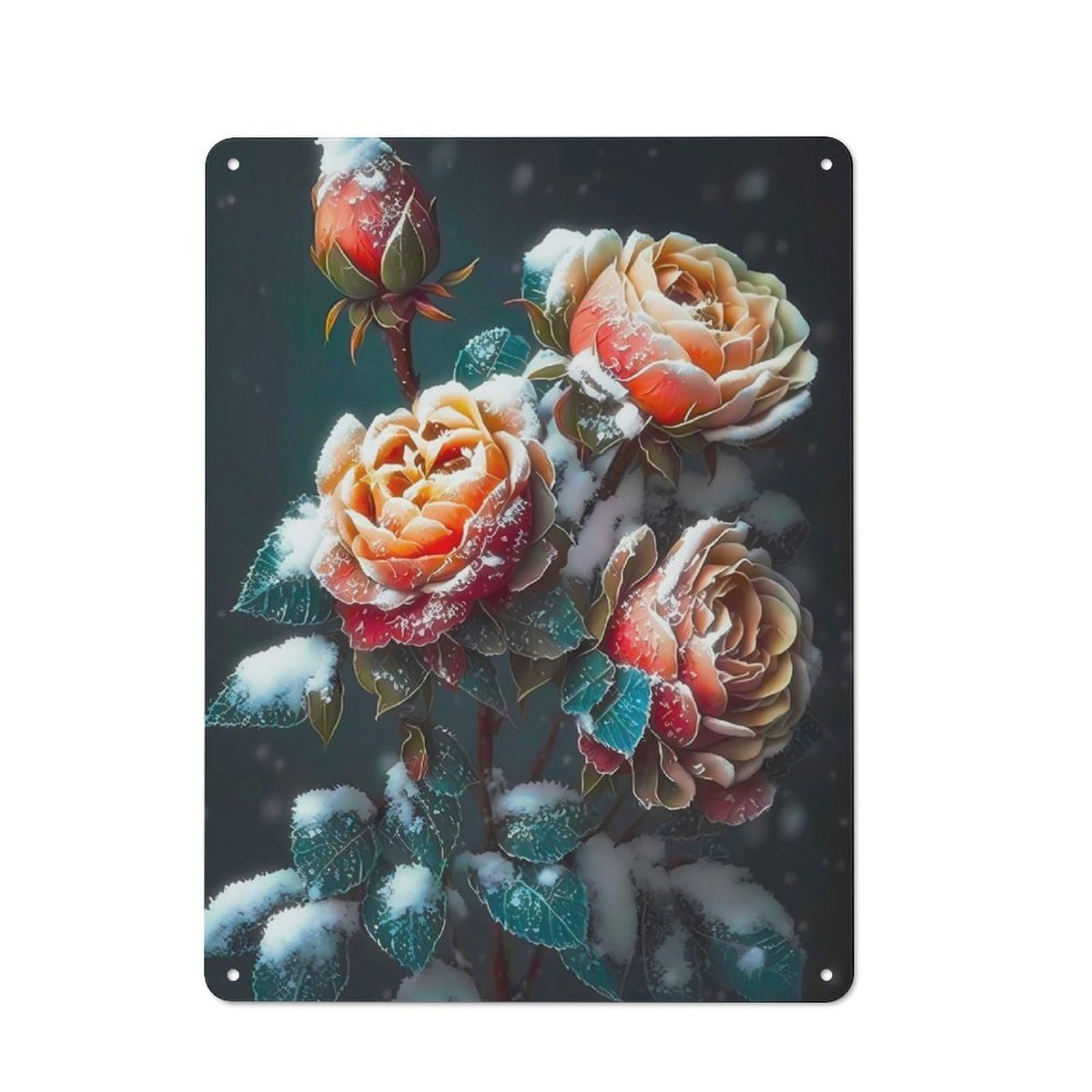 Junmoney Rose Garden Flowers Snow Metal Wall Sign 40X30cm Featuring For Workshop Wall, Suited To Metal Sign Collectors