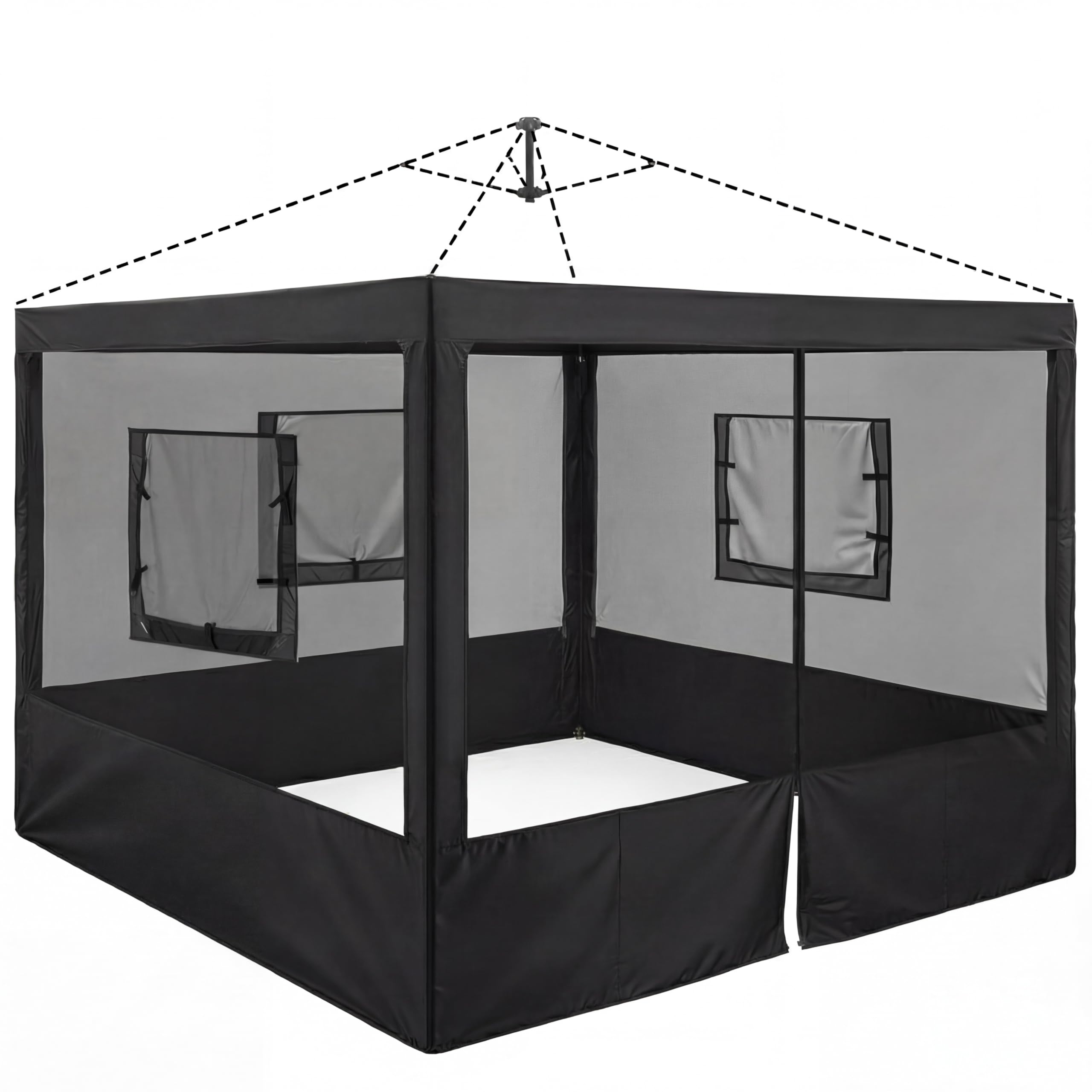 Photo 1 of Chunm Black 4 Pcs Food Booth Sidewall Kit for 10' x 10' Canopy Tent, Food Service Insect Proof Mesh Sidewall Kit with Roll-up Service Windows and Zipper for Festival Stalls, Camping