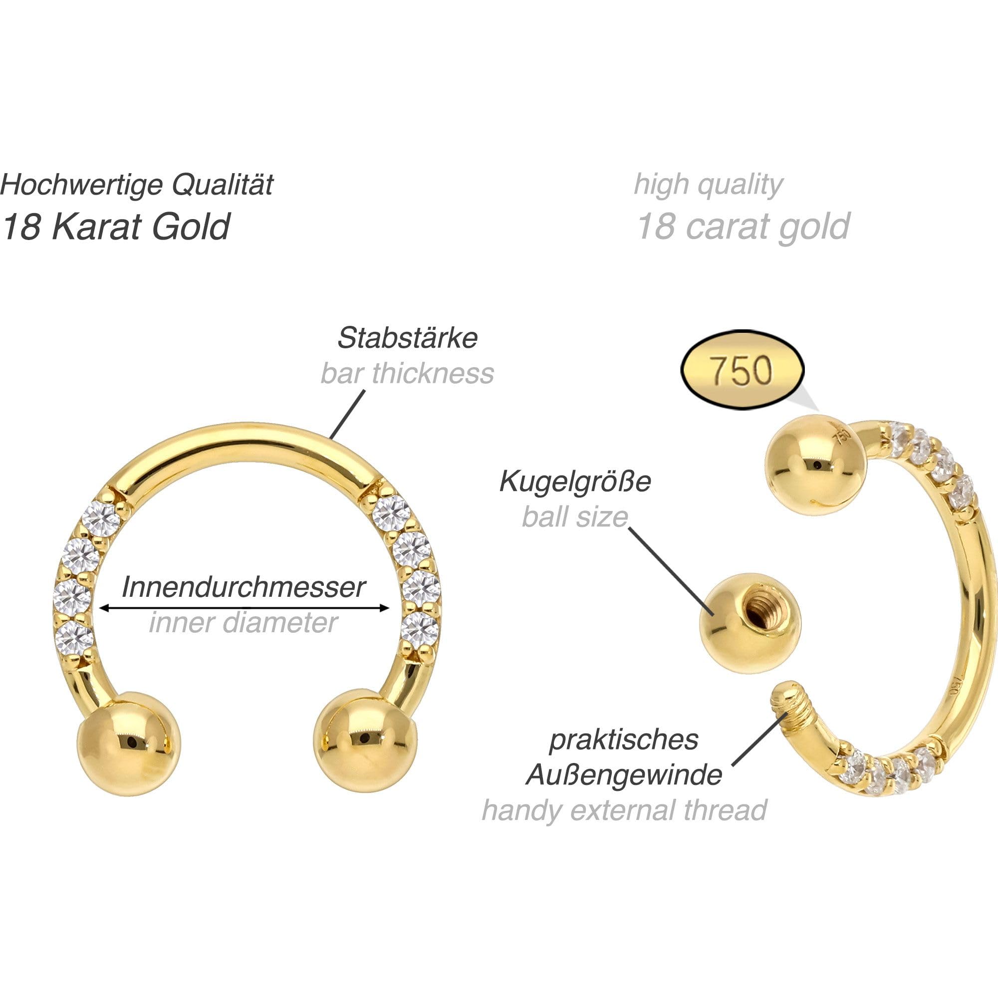 PIERCINGLINE 18 Gold Hufeisenring EINGEFASSTE MOISSANITE 750er Gold - Goldfarben