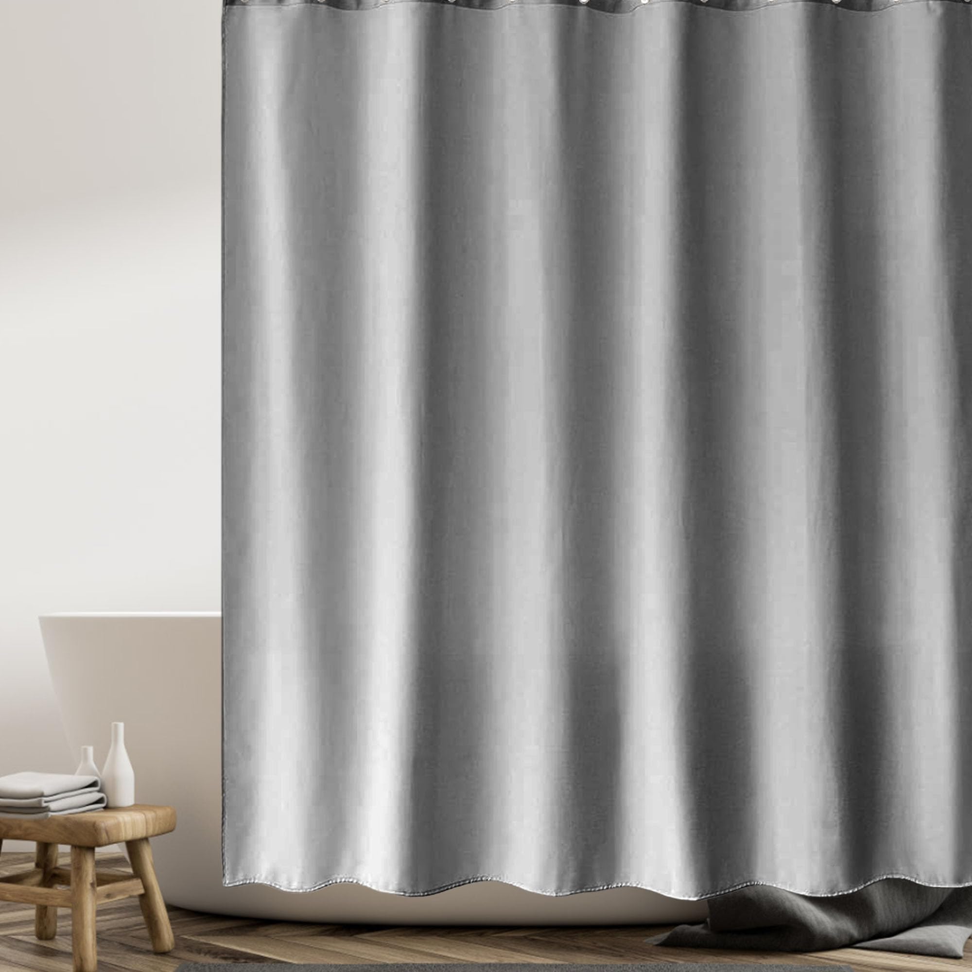 Zasłona Do Prysznica 180 x 195 cm Wodoodporne, Odporne Na Pleśń Zasłona Do Wanny Z Poliestru Nadaje Się Do Prania, Z Haczykami Do Pomieszczeń Mokrych Kabina Prysznicowa, Szary
