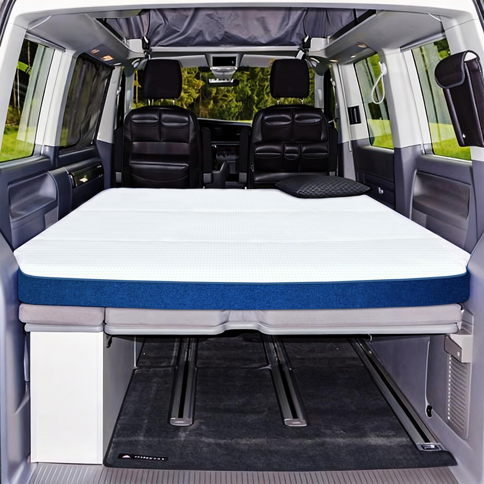 Matelas de véhicule Pliable épais et Respirant, Compatible avec VW T32 T4 T5 T6 T6.1 T7 Multivan California Beach Caravelle et Transporter 186 * 148 * 8 cm, Accessoires de Camping-Car