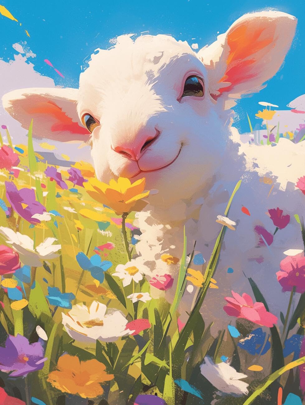 AMBATTERY Animal DIY Embroidery Beads Set Cartoon Sheep Cross Stitch Needlepoint Handcraft Tapestry Kit Beaded Stitching Pattern 3D Embroidery Set 40x50cm