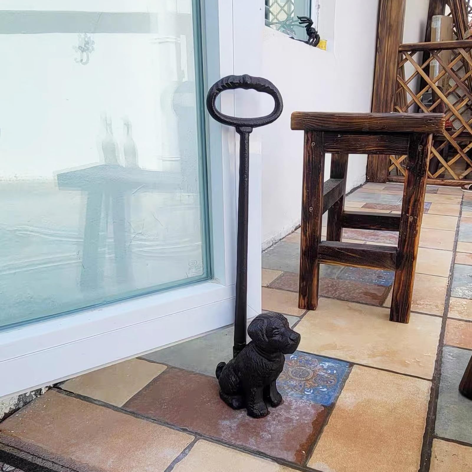 Tope de Puerta de Hierro Fundido 100% para Puertas Pesadas, 2,3Kg Tope De Puerta con Peso para Exteriores Patio Jardín Casa De Campo Altura 49,5cm