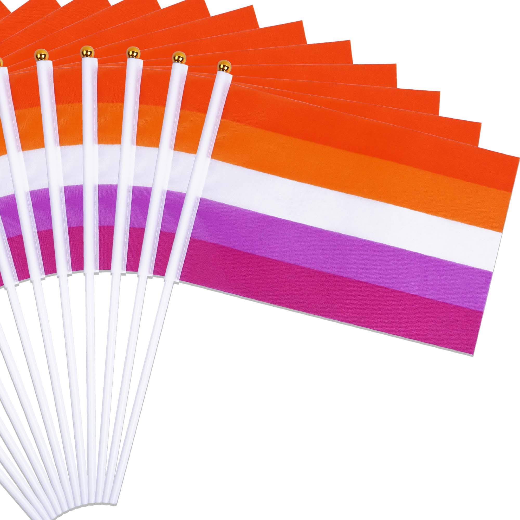 12 Pack Lesbian Pride Flags Pride Month Accessories Sunset Lesbian Rainbow Hand Held Flags Decorations Stuff for Parades Rainbow Festival Party