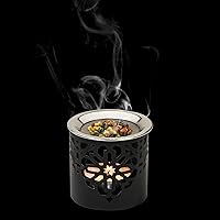 Vista 4 de Quemador de incienso con candelita – Hierro negro duradero, altura de 2.36 pulgadas – Incensario aromático artesanal para una combustión segura