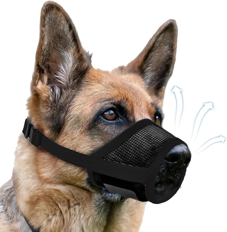 Dog Muzzle, Soft Air Mesh Muzzles for Large Sized Dogs, Breathable Dog Mussels for Scavenging Biting Licking & Barking, Adjustable Mouth Guard for Grooming, Allows Panting and Drinking (Black,L)