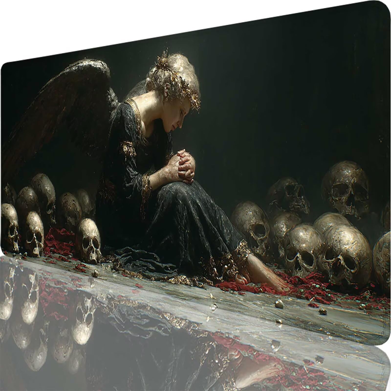 Czarna podkładka pod mysz 1500 x 800 x 3 mm duża podkładka pod mysz XXL anioł pod biurko dla graczy, szyte krawędzie, antypoślizgowa gumowa podkładka pod mysz do komputera, komputera, dekoracji domu l