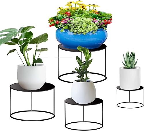 Paquete de 4 soportes para plantas estilo mediados de siglo moderno, simple, pequeño, para interior y exterior, para macetas pesadas, múltiples