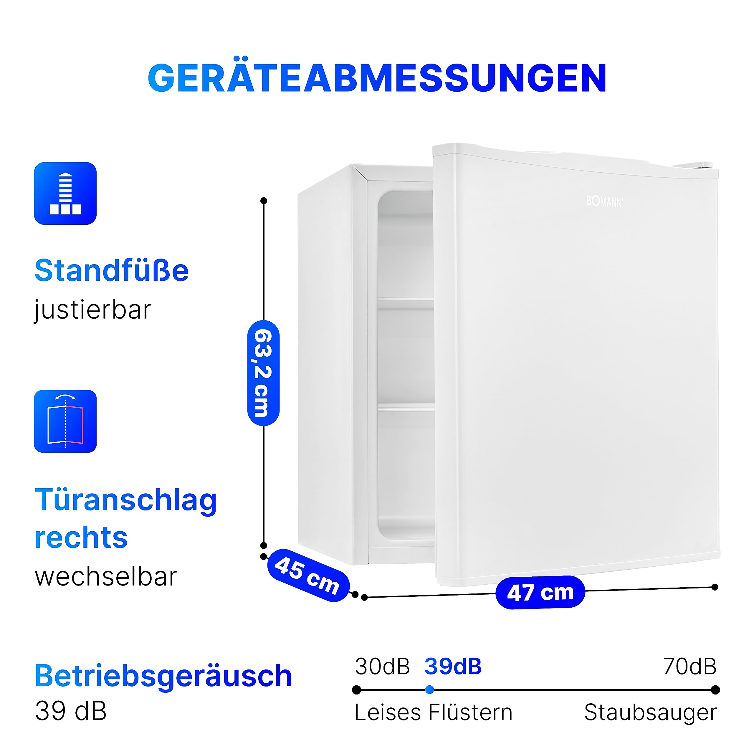 Bomann KB 7347 Mini Kühlschrank 58 Liter weiß mit 2 Glasablagen Temperaturregelung