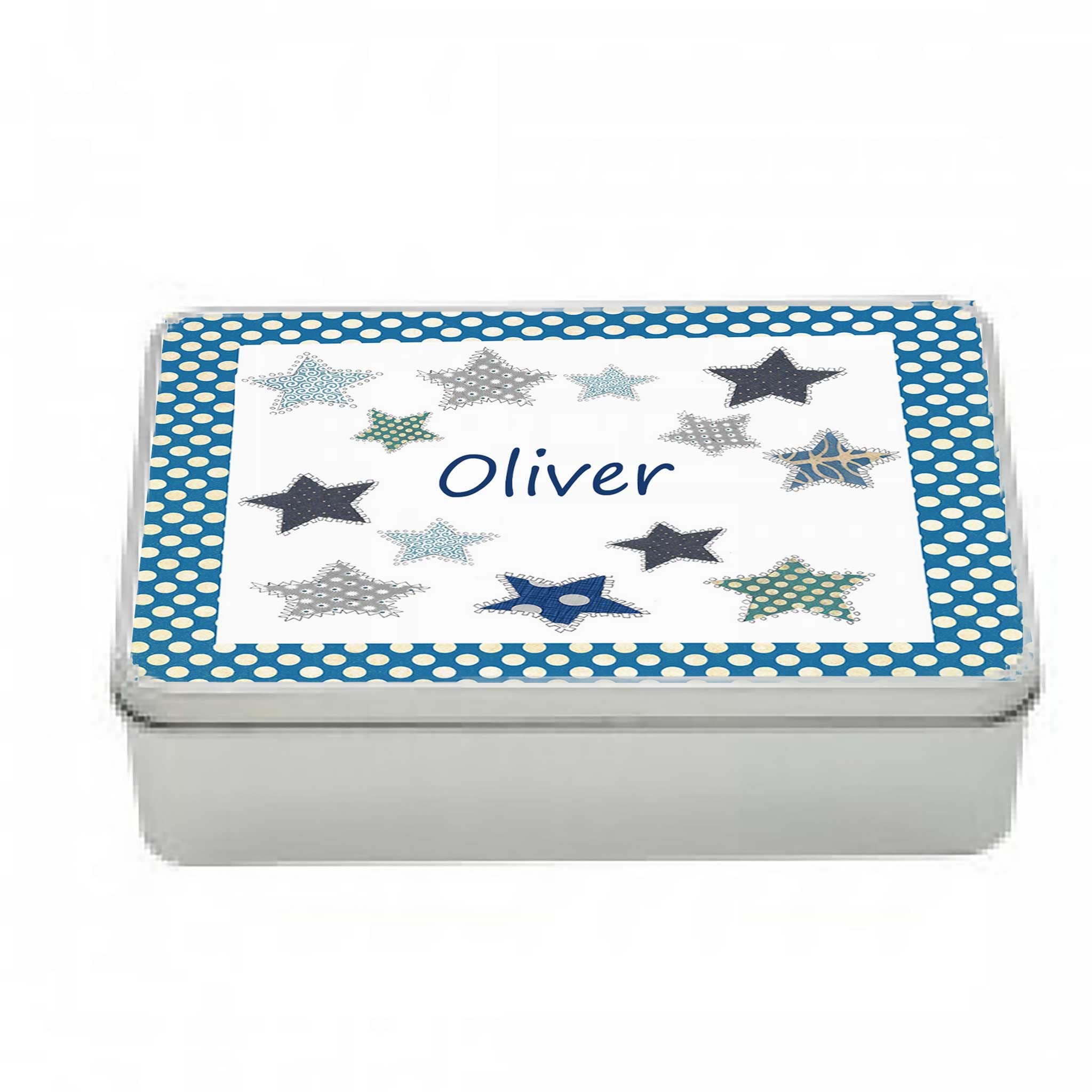 Tigerlilyprints Personalised Boys Treat Tin with Lift Off Lid – Custom Name Metal Sweet Store – Birthday Sweet Box for Sweets, Cards, Games & Small Gifts – Kids Birthday Keepsake (Blue Star) — image 1